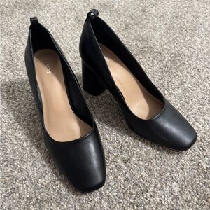 Oasis Black Square Toe Block Heel Pumps